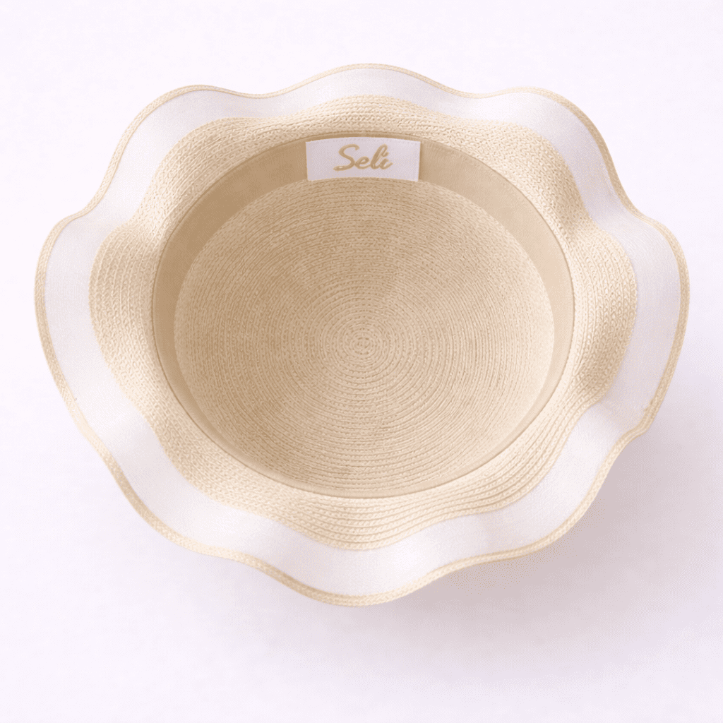 Seli Pearl Bloom – Nón Vành Lượn Sóng Nơ Voan Kem - Ảnh 4