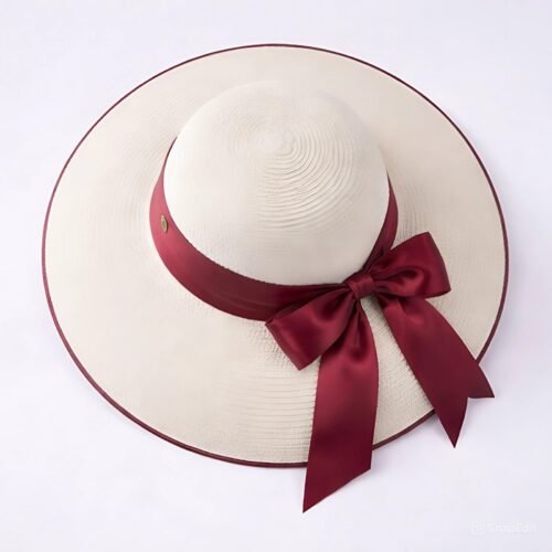 Seli Ruby Grace – Nón Vành Rộng Nơ Lụa Đỏ Đô