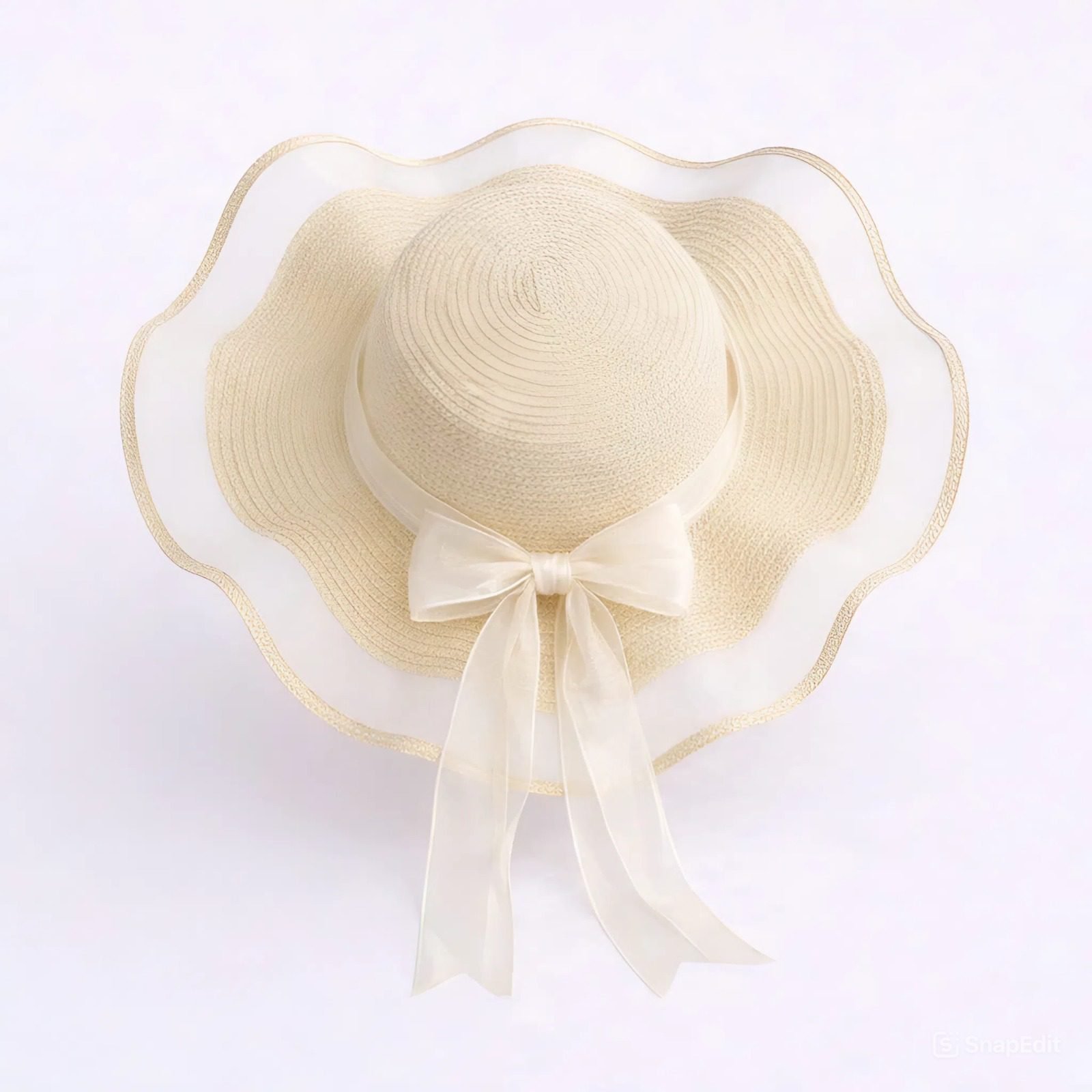 Seli Pearl Bloom – Nón Vành Lượn Sóng Nơ Voan Kem - Ảnh 2