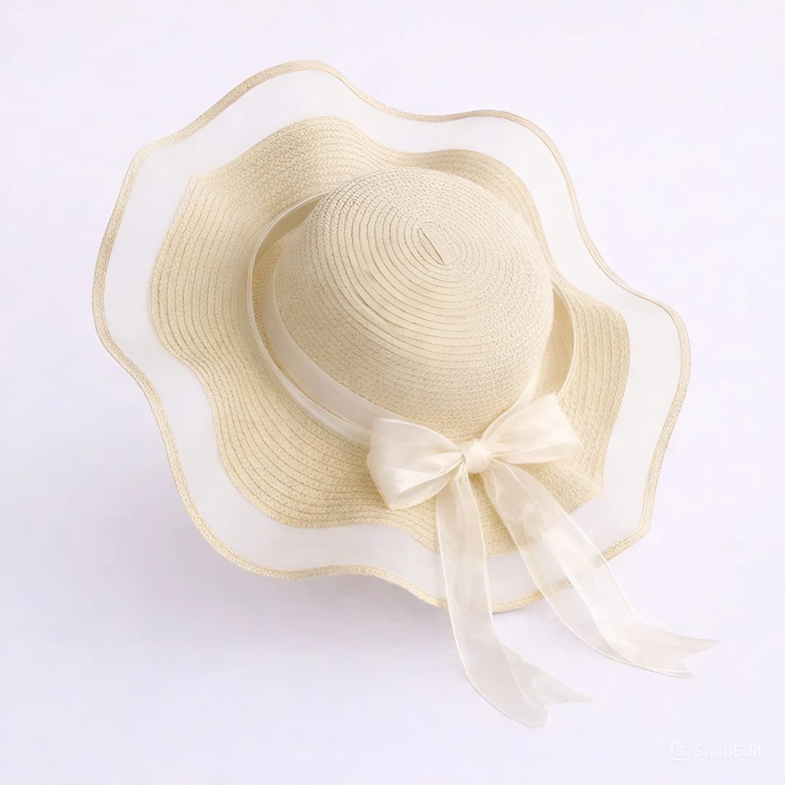 Seli Pearl Bloom – Nón Vành Lượn Sóng Nơ Voan Kem - Ảnh 5