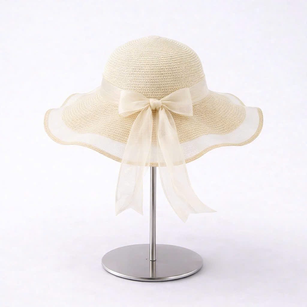 Seli Pearl Bloom – Nón Vành Lượn Sóng Nơ Voan Kem - Ảnh 3