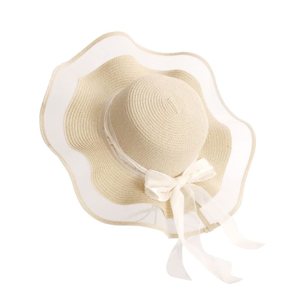 Nón Pearl Bloom Vành Lượn Sóng Nơ Voan Kem