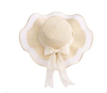 Nón Pearl Bloom Vành Lượn Sóng Nơ Voan Kem - Ảnh 4