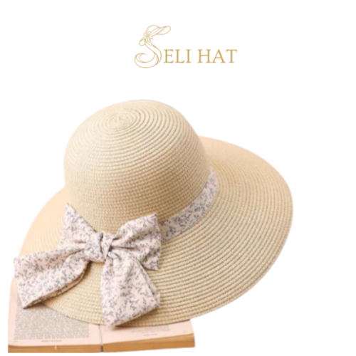 Nón Cói Hoa Hàn Style Straw Bowknot Thanh Lịch