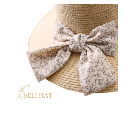 Nón Cói Hoa Hàn Style Straw Bowknot Thanh Lịch