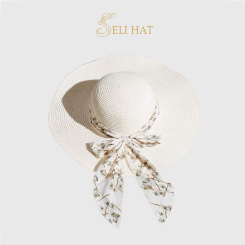 Nón Cói Hoa Hàn Style Straw Bowknot Thanh Lịch